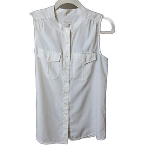 J. Crew Sleeveless Ivory No Collar Button-Up Tank Size 4 Wardrob Staple